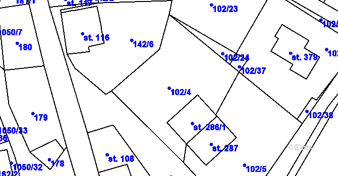 Parcela st. 102/4 v KÚ Mladkov, Katastrální mapa