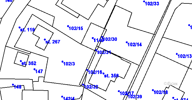 Parcela st. 102/31 v KÚ Mladkov, Katastrální mapa