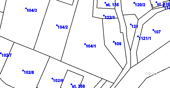 Parcela st. 104/1 v KÚ Mladkov, Katastrální mapa