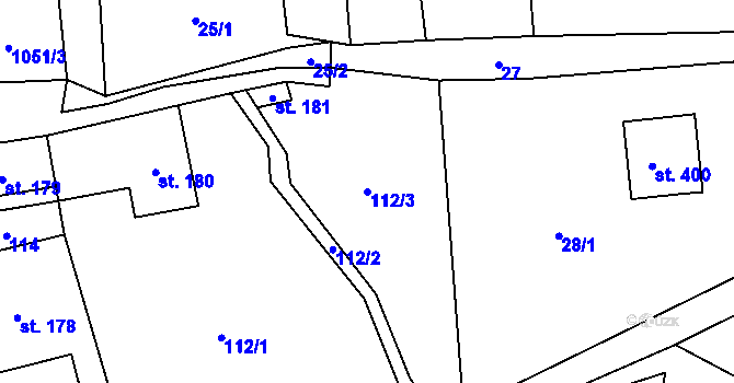 Parcela st. 112/3 v KÚ Mladkov, Katastrální mapa