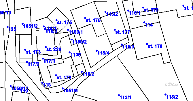 Parcela st. 115/4 v KÚ Mladkov, Katastrální mapa