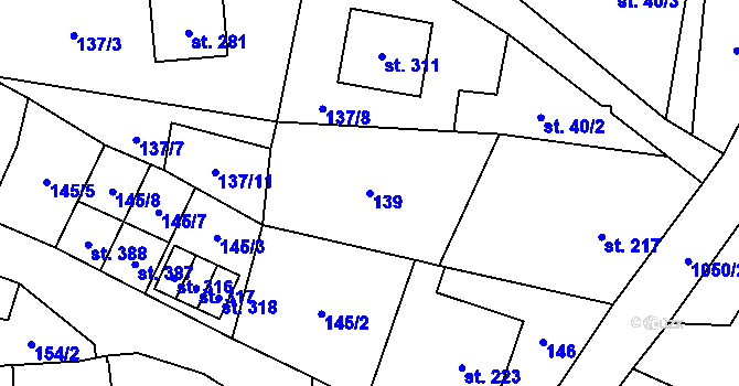 Parcela st. 139 v KÚ Mladkov, Katastrální mapa