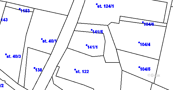 Parcela st. 141/1 v KÚ Mladkov, Katastrální mapa