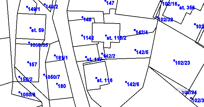Parcela st. 142/2 v KÚ Mladkov, Katastrální mapa
