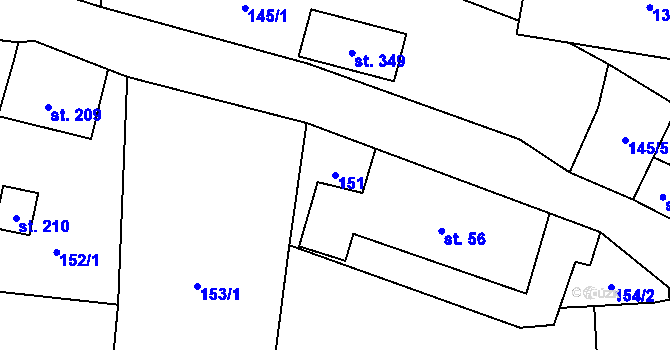 Parcela st. 151 v KÚ Mladkov, Katastrální mapa