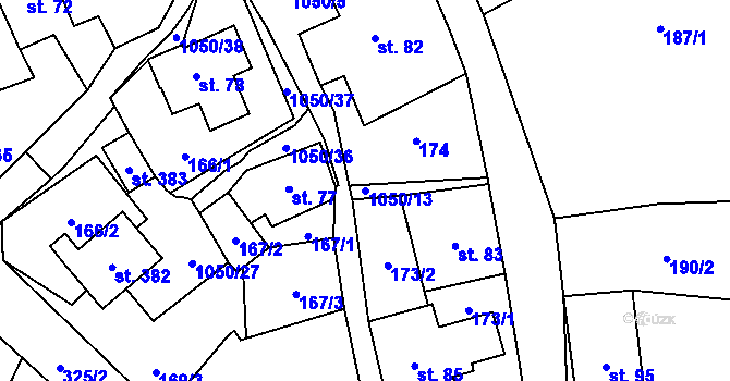 Parcela st. 1050/13 v KÚ Mladkov, Katastrální mapa