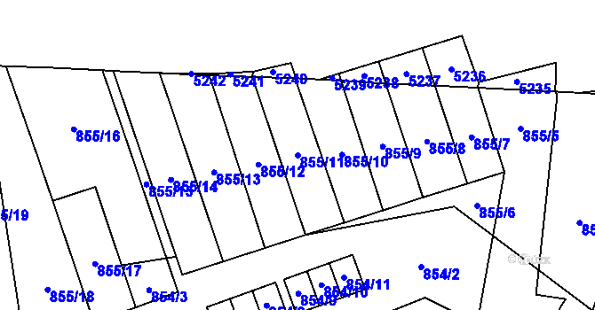 Parcela st. 855/11 v KÚ Mladkov, Katastrální mapa