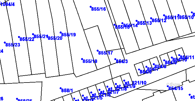 Parcela st. 855/17 v KÚ Mladkov, Katastrální mapa