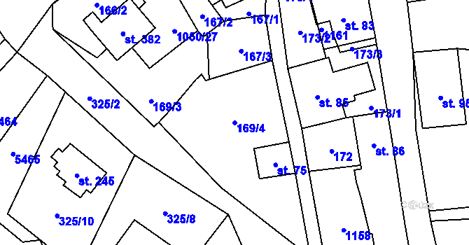 Parcela st. 169/4 v KÚ Mladkov, Katastrální mapa