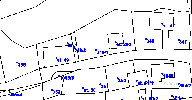 Parcela st. 349/1 v KÚ Mladkov, Katastrální mapa