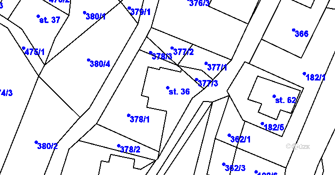 Parcela st. 36 v KÚ Petrovičky u Mladkova, Katastrální mapa