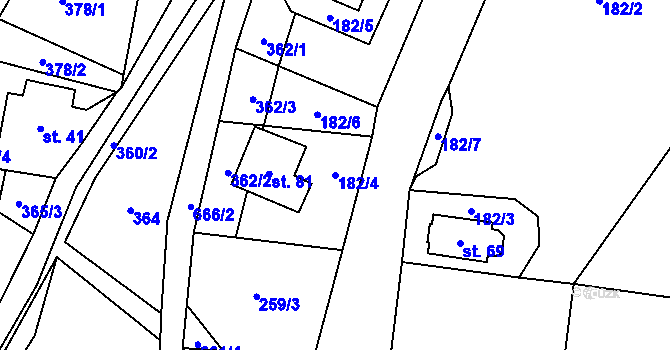 Parcela st. 182/4 v KÚ Petrovičky u Mladkova, Katastrální mapa