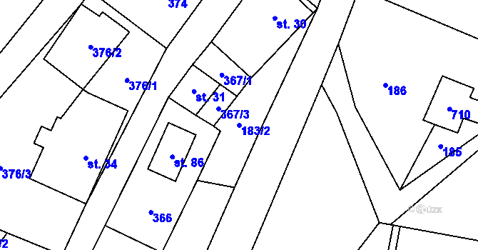 Parcela st. 183/2 v KÚ Petrovičky u Mladkova, Katastrální mapa