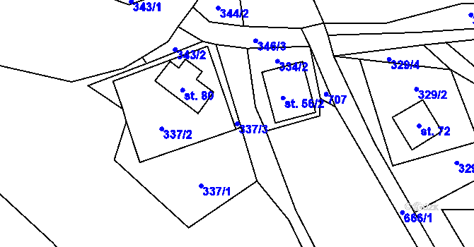 Parcela st. 337/3 v KÚ Petrovičky u Mladkova, Katastrální mapa