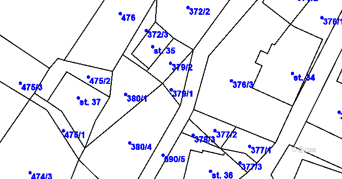 Parcela st. 379/1 v KÚ Petrovičky u Mladkova, Katastrální mapa