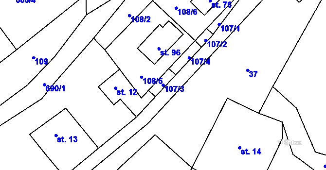 Parcela st. 107/3 v KÚ Petrovičky u Mladkova, Katastrální mapa