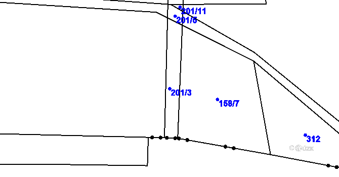 Parcela st. 201/3 v KÚ Petrovičky u Mladkova, Katastrální mapa