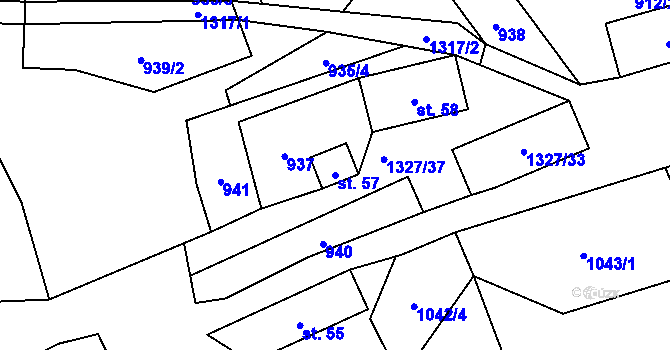Parcela st. 57 v KÚ Mladoňov u Oskavy, Katastrální mapa