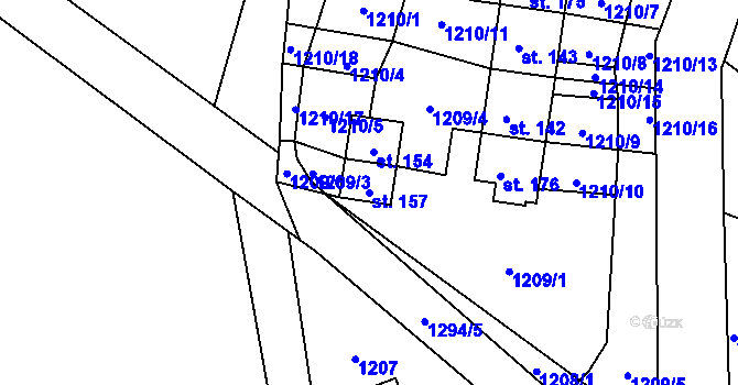 Parcela st. 157 v KÚ Mladoňov u Oskavy, Katastrální mapa