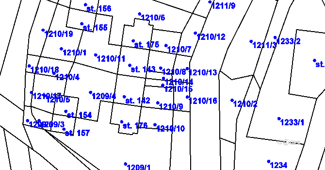 Parcela st. 1210/15 v KÚ Mladoňov u Oskavy, Katastrální mapa