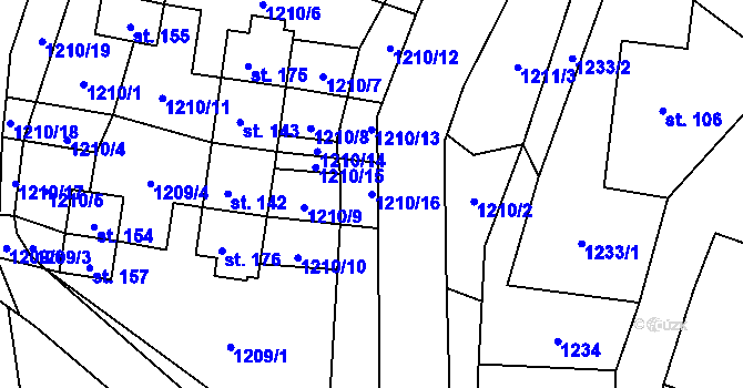 Parcela st. 1210/16 v KÚ Mladoňov u Oskavy, Katastrální mapa