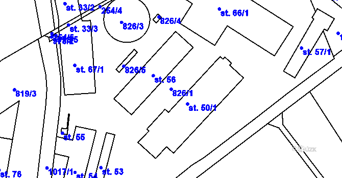 Parcela st. 826/1 v KÚ Deblov, Katastrální mapa