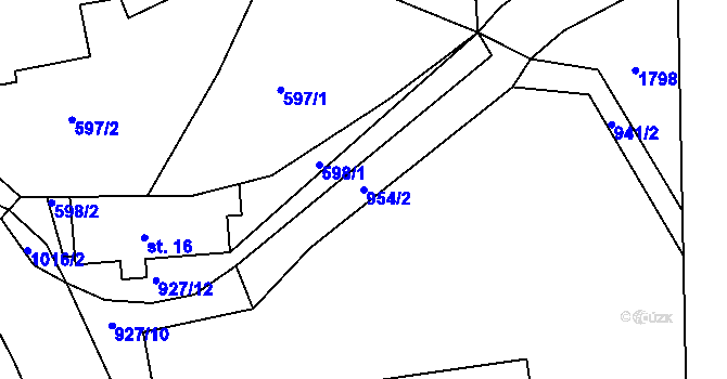 Parcela st. 954/2 v KÚ Deblov, Katastrální mapa