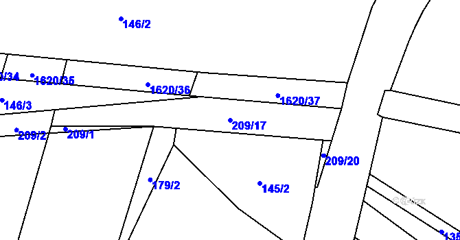 Parcela st. 209/17 v KÚ Mladošovice, Katastrální mapa