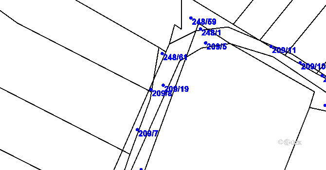 Parcela st. 209/19 v KÚ Mladošovice, Katastrální mapa