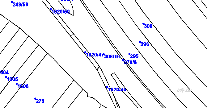 Parcela st. 308/16 v KÚ Mladošovice, Katastrální mapa