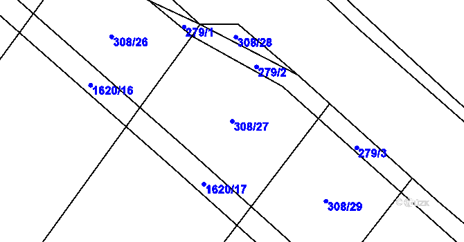 Parcela st. 308/27 v KÚ Mladošovice, Katastrální mapa