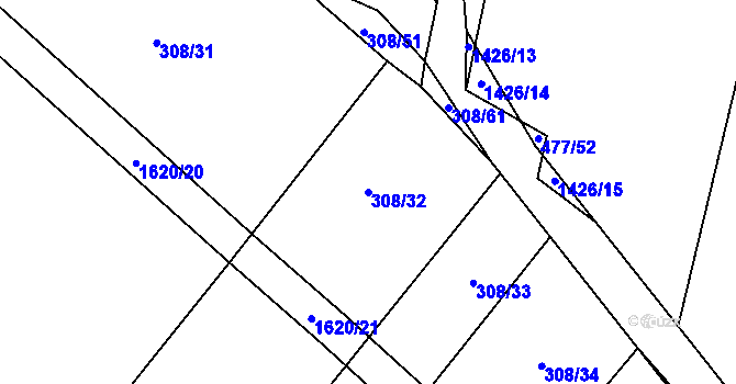 Parcela st. 308/32 v KÚ Mladošovice, Katastrální mapa