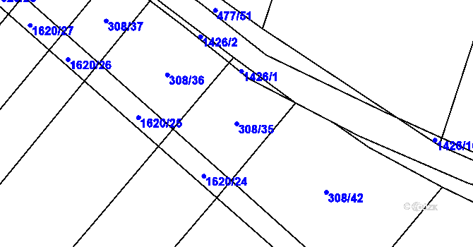 Parcela st. 308/35 v KÚ Mladošovice, Katastrální mapa