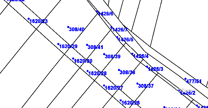 Parcela st. 308/39 v KÚ Mladošovice, Katastrální mapa
