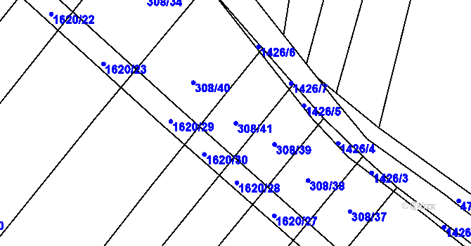 Parcela st. 308/41 v KÚ Mladošovice, Katastrální mapa