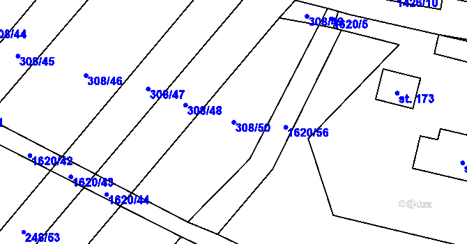 Parcela st. 308/50 v KÚ Mladošovice, Katastrální mapa