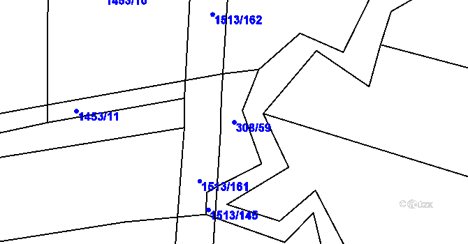 Parcela st. 308/59 v KÚ Mladošovice, Katastrální mapa