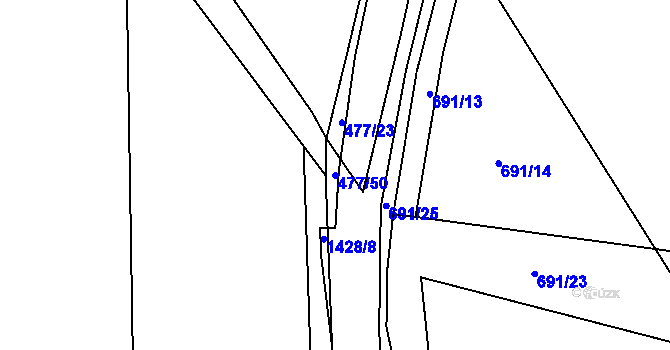 Parcela st. 477/50 v KÚ Mladošovice, Katastrální mapa