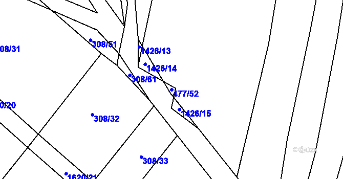 Parcela st. 477/52 v KÚ Mladošovice, Katastrální mapa