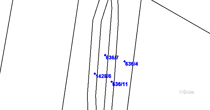 Parcela st. 636/7 v KÚ Mladošovice, Katastrální mapa