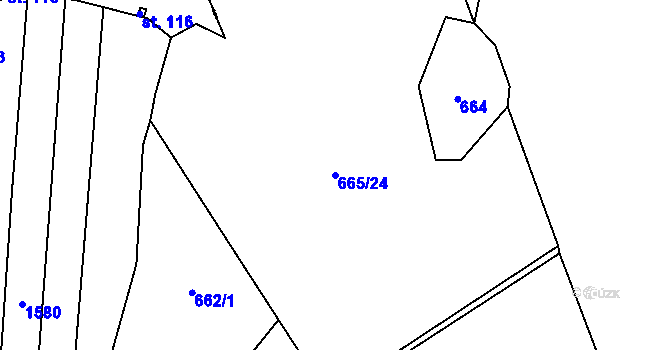 Parcela st. 665/24 v KÚ Mladošovice, Katastrální mapa