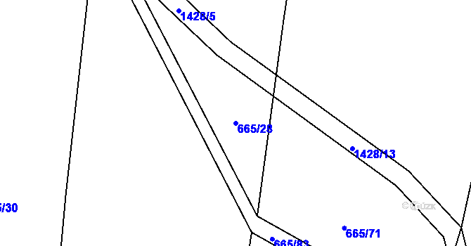 Parcela st. 665/28 v KÚ Mladošovice, Katastrální mapa