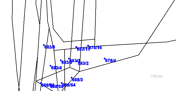 Parcela st. 678/16 v KÚ Mladošovice, Katastrální mapa
