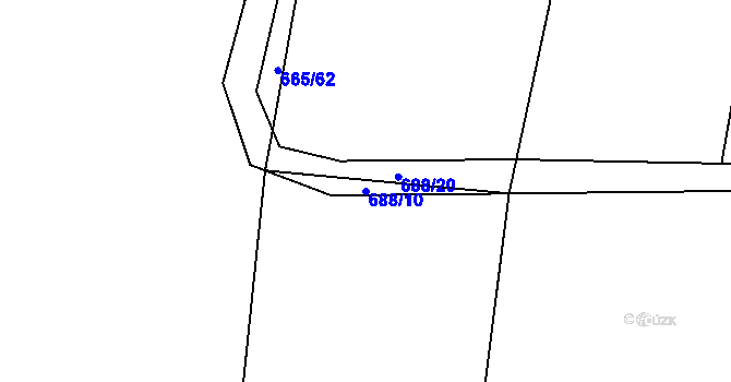 Parcela st. 688/10 v KÚ Mladošovice, Katastrální mapa