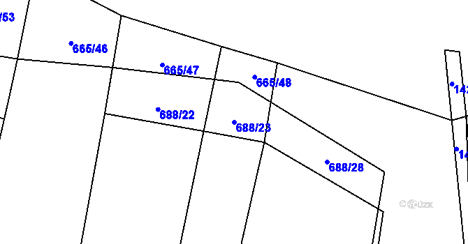 Parcela st. 688/23 v KÚ Mladošovice, Katastrální mapa