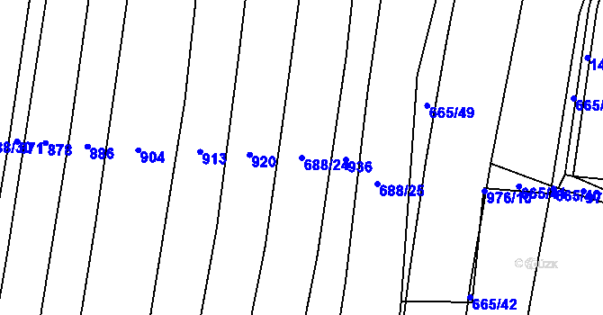 Parcela st. 688/24 v KÚ Mladošovice, Katastrální mapa