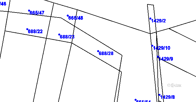 Parcela st. 688/28 v KÚ Mladošovice, Katastrální mapa