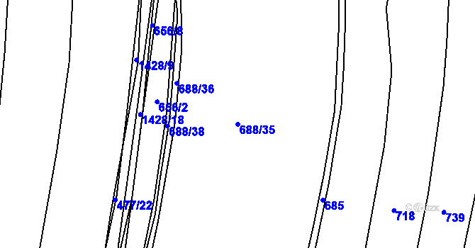 Parcela st. 688/35 v KÚ Mladošovice, Katastrální mapa