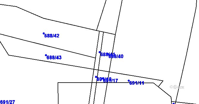 Parcela st. 688/41 v KÚ Mladošovice, Katastrální mapa