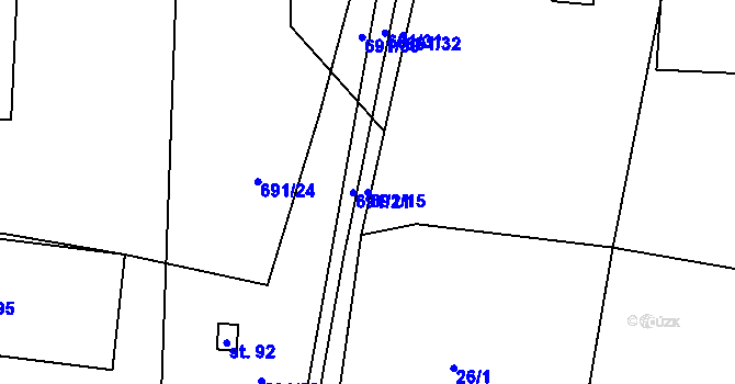Parcela st. 691/15 v KÚ Mladošovice, Katastrální mapa